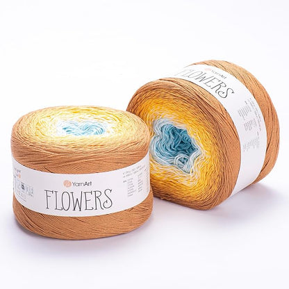 1 Skein/Pack Yarnart Flowers Gradient Yarn, Each Ball 8.8 Oz (250gr) / 1094 Yards (1000m), 55% Cotton 45% Acrylic, Superfine Fingering Weight for Knitting and Crochet, 309 - Yellow Blue