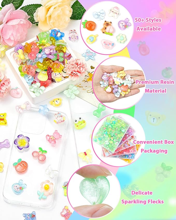 100PCS FIVEIZERO Cute Slime Charms Bulk Set – Kawaii Flatback Resin Charms for Crafts, Mini Decoden Acrylic Embellishments for Phone Junk Cases, Scrapbooking & DIY Decoration (Green)