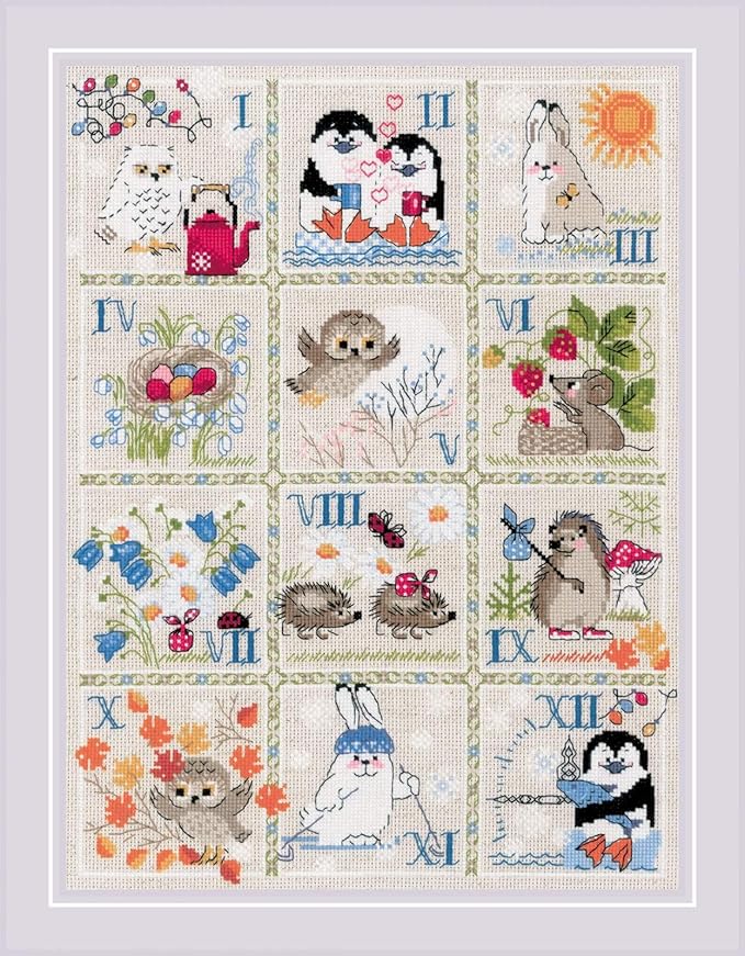 RIOLIS - Forest Calendar 1979, Cross Stitch Kits 11¾" x 15¾", Cross Stitch Kits for Beginners & Advanced, Crossstitching Kit Adult, Embroidery Counted Stitching Kit