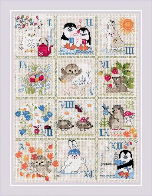 RIOLIS - Forest Calendar 1979, Cross Stitch Kits 11¾" x 15¾", Cross Stitch Kits for Beginners & Advanced, Crossstitching Kit Adult, Embroidery Counted Stitching Kit