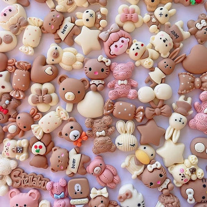 100pcs Cute Set, Brown Flat Back Bulk Mixed Resin Set Ornament Scrapbooking (Brown)