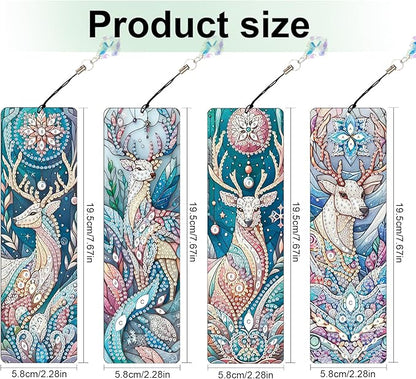 4 Pack DIY Diamond Painting Bookmarks, Special Shaped Deer Design Handmade Crystal Rhinestone Bookmark Kits with Tassel, Sparkling Art Bookmark for Reading Enthusiasts