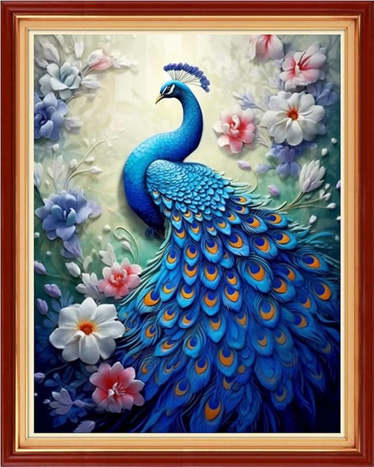 Redxing Stamped Cross Stitch Kits Embroidery kit for Beginners Adults Full Range of Embroidery Patterns Starter Kits DIY Printed Cross Stitch Kits Needlepoint Kits 11CT- Peacock Flowers 16x20 inch
