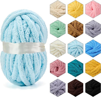 ERLYEEN Chenille Chunky Yarn Super Bulky Soft Thick Fluffy Jumbo Giant Washable Polyester Big Yarn DIY for Arm Knit Blanket Cushion Bed Sofa Home Decor,Light Blue,4.4LB