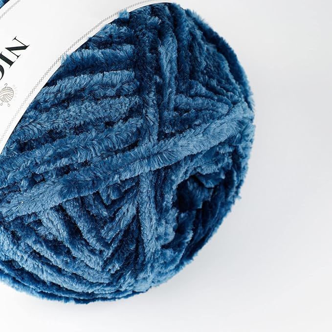 NICEEC 300g Soft Chenille Yarn Blanket Velvet Yarn for Knitting, Crochet, Weaving DIY Craft Total Length 150m (164yds)_Navy Blue