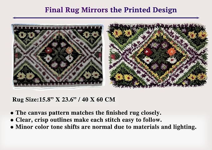 KitsMaster Latch Hook Kits, Beginner-Friendly Rug Making Craft Set, Perfect Craft Gift | Latch Hook Craft for Home Décor, Gifts & Relaxation, 23.6''x15.8'' (Floral Diamond)