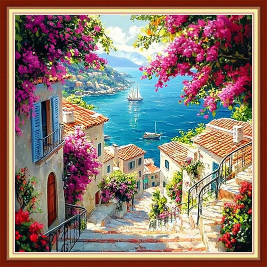 Redxing Stamped Cross Stitch Kits Embroidery kit for Beginners Adults Full Range of Embroidery Patterns Starter Kits DIY Printed Cross Stitch Kits Needlepoint Kits 11CT-Seaside Scenery 18x18 inchs
