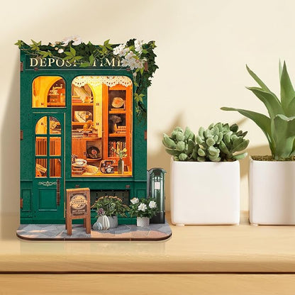Foyucool DIY Book Nook Kit, Miniature Bookshelf Decor with LED Lights, Laser-Cut Wooden Craft Set for Adults, Creative Gift for Christmas, Birthday, Leisure Time
