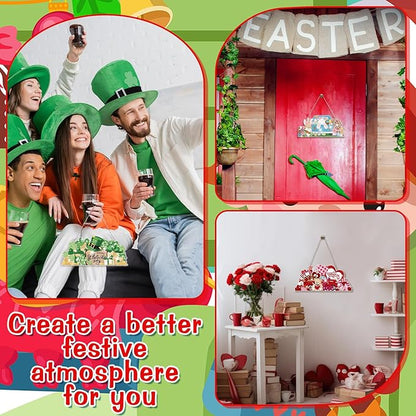Cinnvoice 12 Pcs Seasonal Diamond Art Wreath Kits Holiday 5d DIY Diamond Art Hanging Signs Winter Spring Ornaments for Wall Door Decoration(Novel)