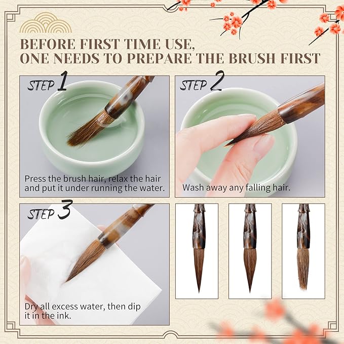 14 Pieces Chinese Calligraphy Brushes Gift Set Painting Brushes Watercolor Tools Set Sumi Painting Kanji Art New Year Gift with Calligraphy Copy Card and Professional Water Writing Cloth for Beginners