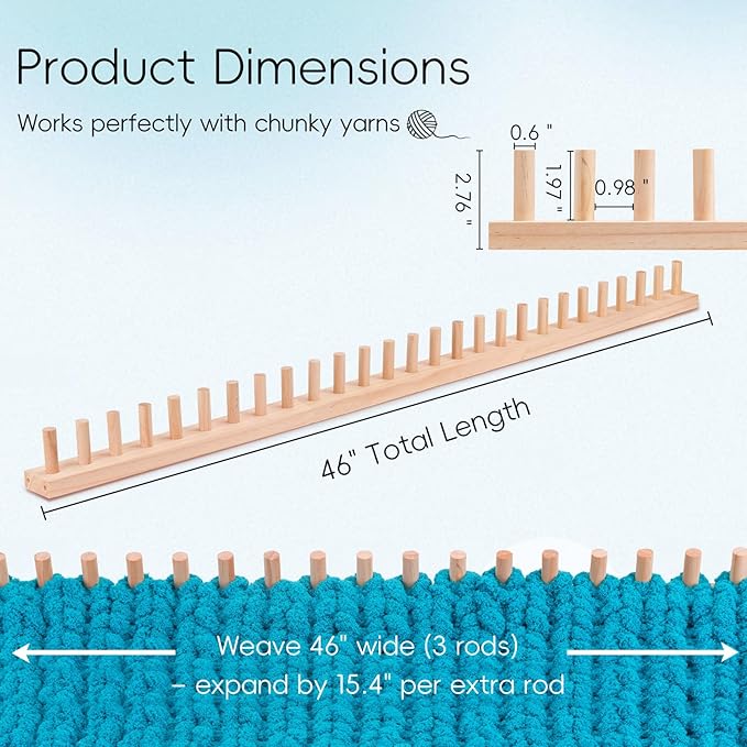 LITURTOO Chunky Blanket Loom - Loom for DIY Throw Blankets, Adjustable Size Hand Knitting Yarn Chunky,No Needles Required,Beginner Friendly Yarn Craft (46")