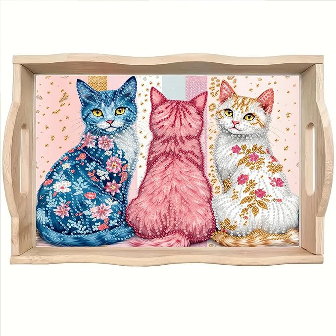 SHLUHA Diamond Art Kits for Adults Wooden Serving Trays with Handle Food Tray for Breakfast Home Decor Gift