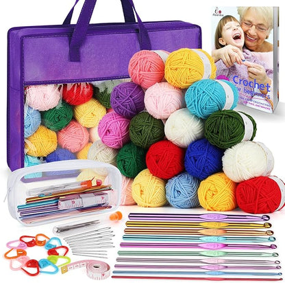 Aeelike Crochet Yarn for Crocheting, 1093 Yards Acrylic Yarn for Knitting,Full Crochet Kits for Beginners and Professionals, Aluminum Crochet Hooks, Instruction Book and Purple Storage Bag