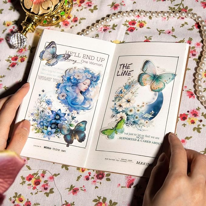 MiyouLuna 120Pcs Moon Floral PET Stickers, Scrapbook Stickers Kit for Journaling, Ephemera Packs for Junk Journals