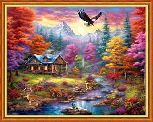 Dimensean Stamped Cross Stitch Kits Full Range of Embroidery Patterns Starter Kits for Beginners Adult DIY Cross Stitches Needlepoint Kits 11CT-Dream Home 16x20 inch
