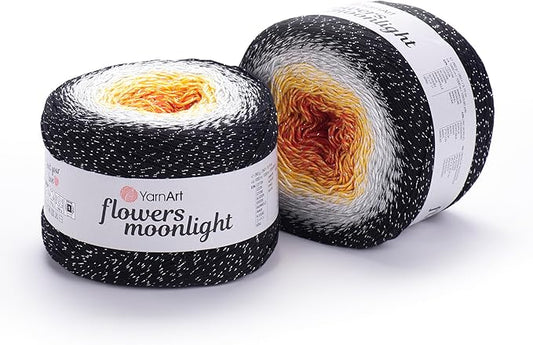 2 Skein/Pack YarnArt Flowers Moonlight Gradient Glitter Yarn, Each Ball 9.17 oz (260 gr) / 1094 Yards (1000m), 53% Cotton 43% Acrylic 4% Metallic Polyester, Yarn for Knitting and Crochet (3259)