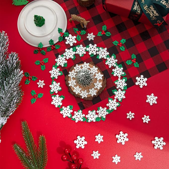 160PCS Mini/Small/Miniature Christmas Decorations for DIY Crafts Include Resin Charms Snowflakes&Holly Leaves Berries, Christmas Floating Vase Filler, Xmas Ornaments Decor for Wreath Tree Gift Tag