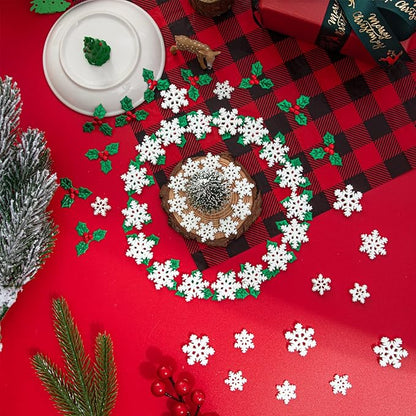 160PCS Mini/Small/Miniature Christmas Decorations for DIY Crafts Include Resin Charms Snowflakes&Holly Leaves Berries, Christmas Floating Vase Filler, Xmas Ornaments Decor for Wreath Tree Gift Tag