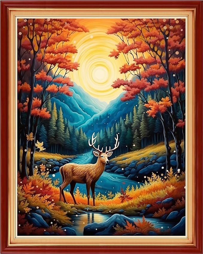 Dimensean Stamped Cross Stitch Kits Full Range of Embroidery Patterns Starter Kits for Beginners Adult DIY Cross Stitches Needlepoint Kits 11CT-Night Elk 16x20 inch