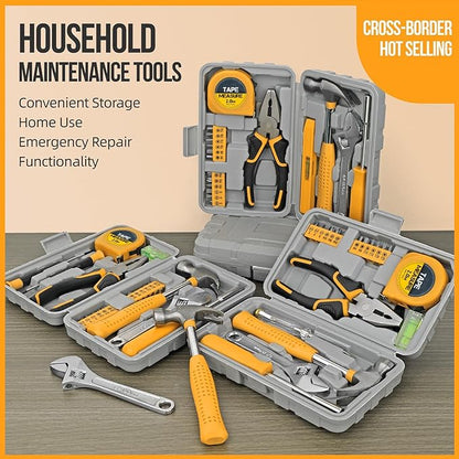 20 Pcs Home Tool Set, Basics Household Tool Kit with Small Mini Carrying Box for Men and Women DIY (Yellow)