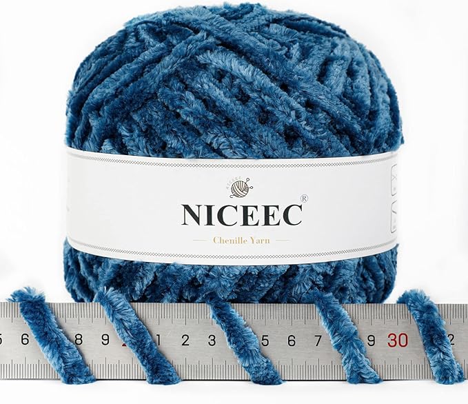 NICEEC 300g Soft Chenille Yarn Blanket Velvet Yarn for Knitting, Crochet, Weaving DIY Craft Total Length 150m (164yds)_Navy Blue