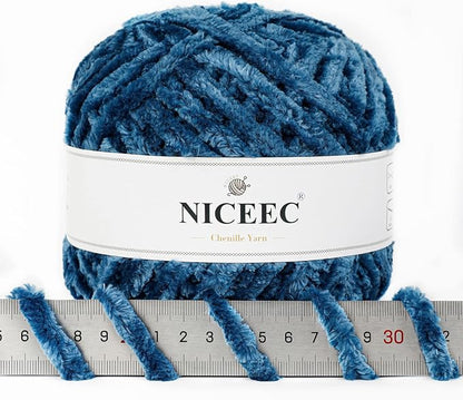 NICEEC 300g Soft Chenille Yarn Blanket Velvet Yarn for Knitting, Crochet, Weaving DIY Craft Total Length 150m (164yds)_Navy Blue