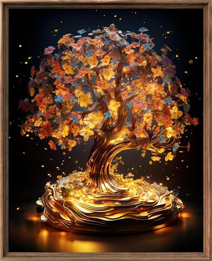 Leczany Cross Stitch Stamped Kit for Beginner - Golden Tree | DIY Embroidery Starter Patterns Craft Kit Needlepoint for Adults | 11CT, 3 Strands | 13x18.1 inches
