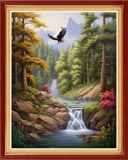 Dimxvean Stamped Cross Stitch Kits,Cross Stitch Kits for Adults Beginners,Embroidery Kits Full Range of Cross Stitch Stamped Kits Needlepoint Kits Cross Stitch Patterns-Mountain Scenery 16x20 inch