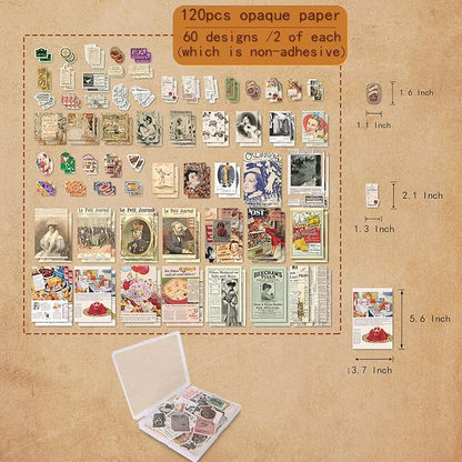 200Pcs Vintage Scrapbook Stickers, Aesthetic Junk Journal Stamping Supplies Kit, Scrapbooking Ephemera Washi Paper for Bullet Journaling Planners Diary Collage (Nostalgic)
