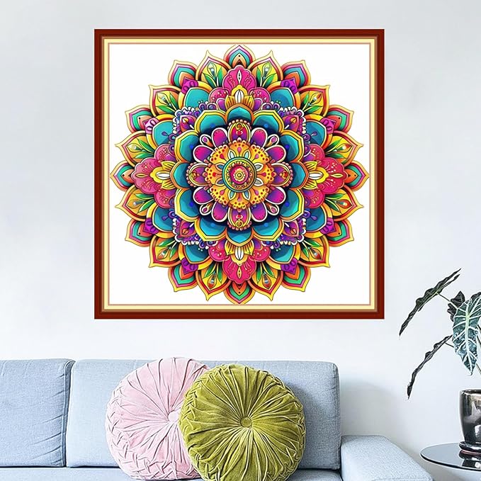 Dimensean Stamped Cross Stitch Kits Full Range of Embroidery Patterns Starter Kits for Beginners Adult DIY Cross Stitches Needlepoint Kits 11CT-Colorful Mandala 18x18 inch