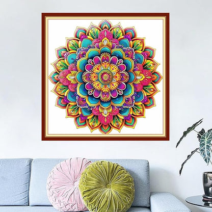 Dimensean Stamped Cross Stitch Kits Full Range of Embroidery Patterns Starter Kits for Beginners Adult DIY Cross Stitches Needlepoint Kits 11CT-Colorful Mandala 18x18 inch