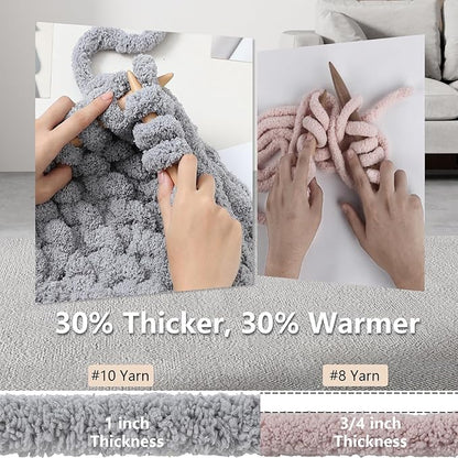 Chunky Yarn for Hand Knitting - #10 Chunky Chenille Yarn, Jumbo Big Thick Chunky Yarns for Crocheting, Super Bulky Chunky Knit Blanket Yarns, 8 Skein (25yd, 8oz/Skein), Black & Grey