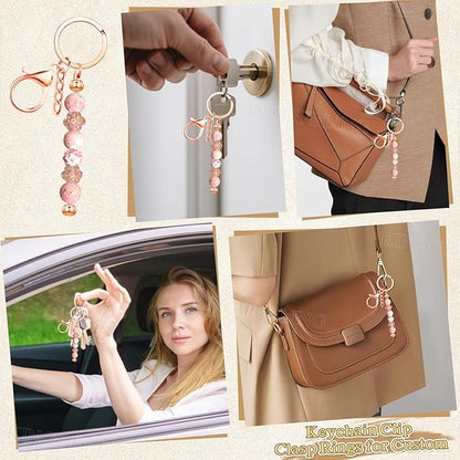 12 PCS Beadable Keychain Making Kit,Key Chain Keyrings for Jewelry Making,Car Bag Purse Charms Key Chains Bulk Metal Blank Bars,DIY Supplies Christmas Gifts for Women Men Crafts Custom Projects Rose