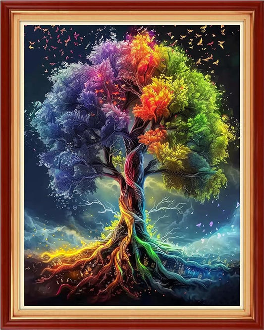 Dimensean Stamped Cross Stitch Kits Full Range of Embroidery Patterns Starter Kits for Beginners Adult DIY Cross Stitches Needlepoint Kits 11CT- Colorful Tree 16x20 inch