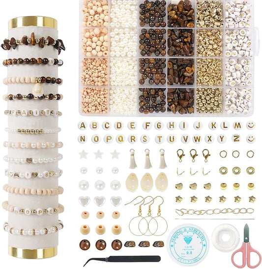 TOIPINIO Bracelet Making Kit Jewelry Making Supplies Kit Natural Stone Beads for Irregular Natural Stone with for DIY Craft -1736 PCS Friendship Bracelet/Necklace/Earrings for Adults (Tiger's Eye)