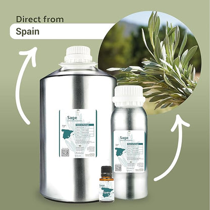 Nature Packaged Sage Essential Oil - Direct from Essential Oils SL Spain - Steam Distilled - Aceite Esencial de Salvia for Aromatherapy, Massage, Diffuser, DIY Candle and Soap Making - 15ml