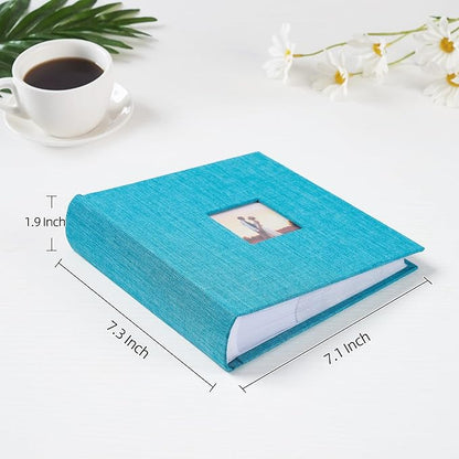 Mublalbum Small 4x6 Photo Album Linen Cover with Memo Areas Photobook Pictures Book Holds Vertical Pockets for Wedding Family Baby and Vacation (Blue)