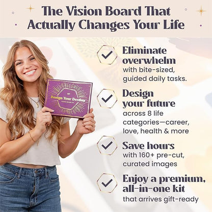 ZEDORA Vision Board Kit - Guided Workbook, 160 Picture Cards, Affirmation Cards & More. Design Your Destiny with Our 24-Day Journey | Great Gift for Women | Vision Board Supplies Included