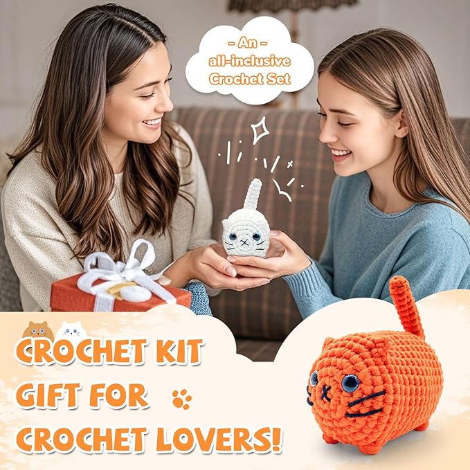 SGIBYN Crochet Kit for Beginners,Crochet Cat Kit with Step-by-Step Video Tutorials - DIY Amigurumi Loaf Cat Family, Easy Animals Craft Kit for Adults & Teens