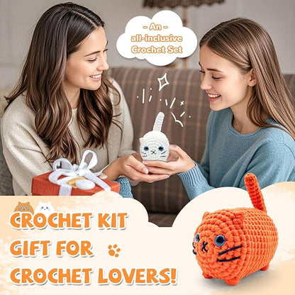 SGIBYN Crochet Kit for Beginners,Crochet Cat Kit with Step-by-Step Video Tutorials - DIY Amigurumi Loaf Cat Family, Easy Animals Craft Kit for Adults & Teens