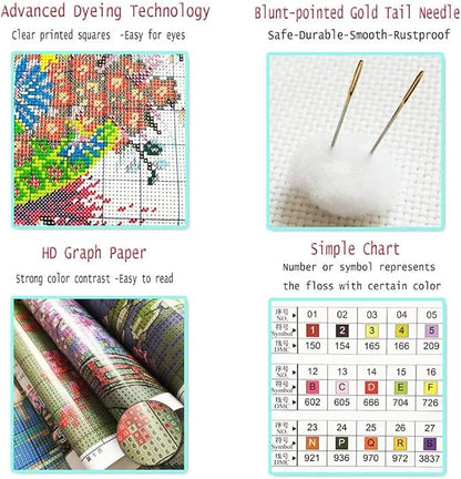 Redxing Stamped Cross Stitch Kits Full Range of Embroidery Starter Kits- Needlepoint Counted Cross Stitch Kits for Beginner Adults 11CT Printed Embroidery Kit-Seaside Lighthouse 16x20 inch