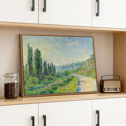 WENGTIAO Claude Monet Framed Canvas Wall Art Prints, Classic La Route De Vétheuil oil Painting Reproduction Retro Country Landscape Picture Wall Decor Artwork for Living Room Bedroom Office 12x16 inch