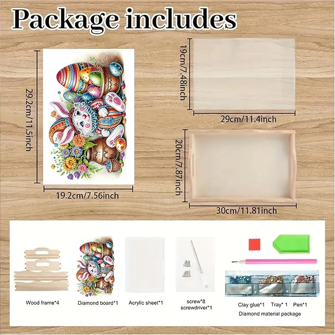 DoxQcs DIY Diamond Art Wooden Tray Kit Easter Food Tray with Handle Diamond Painted Table Decoration Tray for Breakfast Bar Dinner Table Diamond Art Painting for Beginners-#16-Easter Bunny Eggs