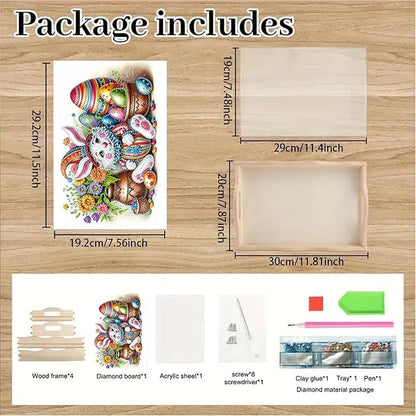 DoxQcs DIY Diamond Art Wooden Tray Kit Easter Food Tray with Handle Diamond Painted Table Decoration Tray for Breakfast Bar Dinner Table Diamond Art Painting for Beginners-#16-Easter Bunny Eggs