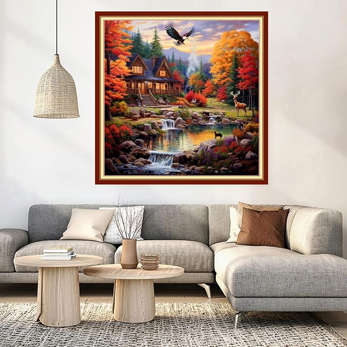 DMCVIVR Stamped Cross Stitch Kits for Beginners Adults Needlepoint Kits for Beginners Embroidery Kits for Adults Crossstitch Kit for Beginners 11CT-Autumnal Scenery 18x18 inch