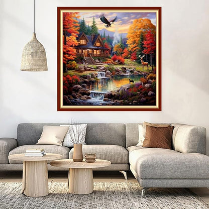 DMCVIVR Stamped Cross Stitch Kits for Beginners Adults Needlepoint Kits for Beginners Embroidery Kits for Adults Crossstitch Kit for Beginners 11CT-Autumnal Scenery 18x18 inch