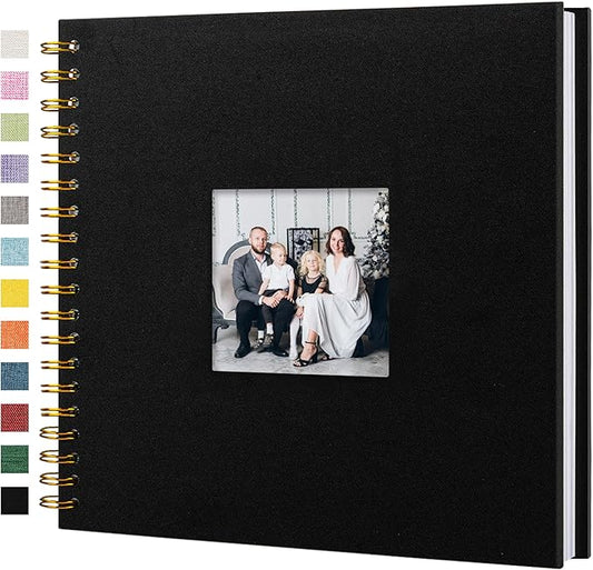 Hiwhy Scrapbook Photo Album Linen Cover, 10 x 10 Inch Hardcover Kraft White Pages Memory Book, for Travel Wedding Guest Book Christmas Baby Shower (20 Sheets/ 40 Pages,Black)