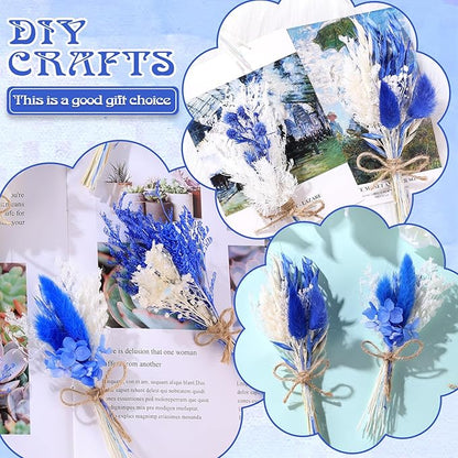 10 Pack Dark Blue Dried Flowers Bouquets Naturl Dried Flowers Decor Dry Wildflowers with Stem Mini Dried Floral Arrangement for Vase Carfts Wedding Table Centerpieces Graduation Party Decor