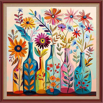 Dooxvey Cross Stitch Kits for Adults Beginners,Full Range of Cross-Stitch Stamped Kits Needlepoint Kits for Beginners Embroidery Kits 11CT Cross Stitch Patterns-Colorful Flower vase 18x18 inch