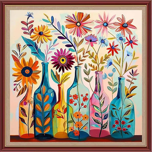 Dooxvey Cross Stitch Kits for Adults Beginners,Full Range of Cross-Stitch Stamped Kits Needlepoint Kits for Beginners Embroidery Kits 11CT Cross Stitch Patterns-Colorful Flower vase 18x18 inch